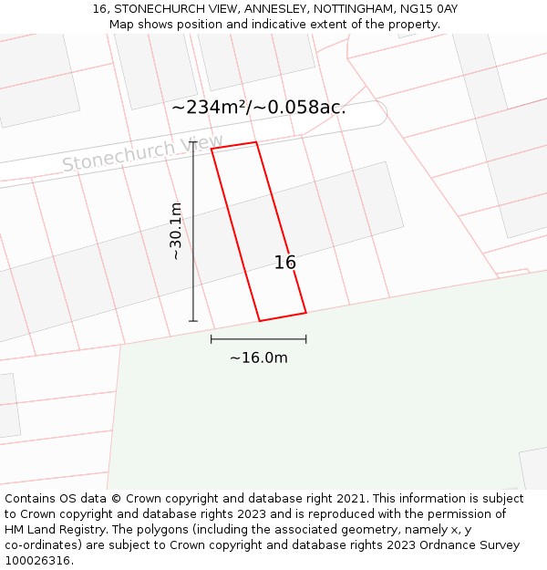 16, STONECHURCH VIEW, ANNESLEY, NOTTINGHAM, NG15 0AY: Plot and title map