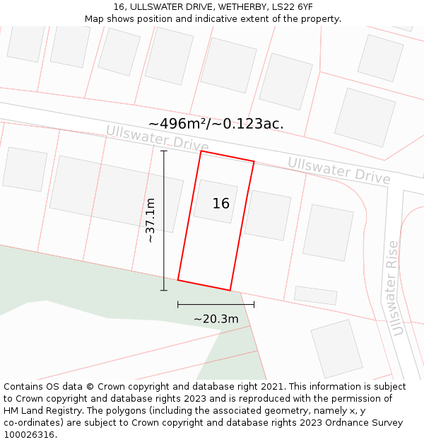 16, ULLSWATER DRIVE, WETHERBY, LS22 6YF: Plot and title map