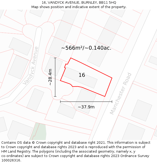 16, VANDYCK AVENUE, BURNLEY, BB11 5HQ: Plot and title map