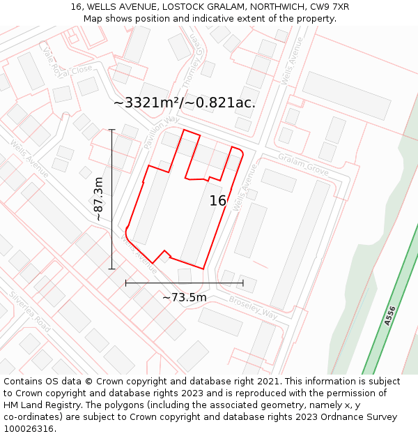 16, WELLS AVENUE, LOSTOCK GRALAM, NORTHWICH, CW9 7XR: Plot and title map