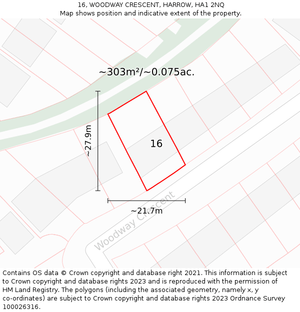 16, WOODWAY CRESCENT, HARROW, HA1 2NQ: Plot and title map