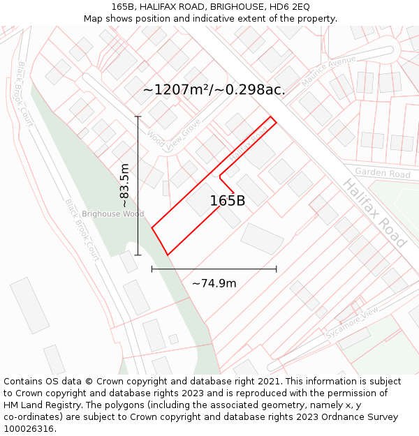 165B, HALIFAX ROAD, BRIGHOUSE, HD6 2EQ: Plot and title map