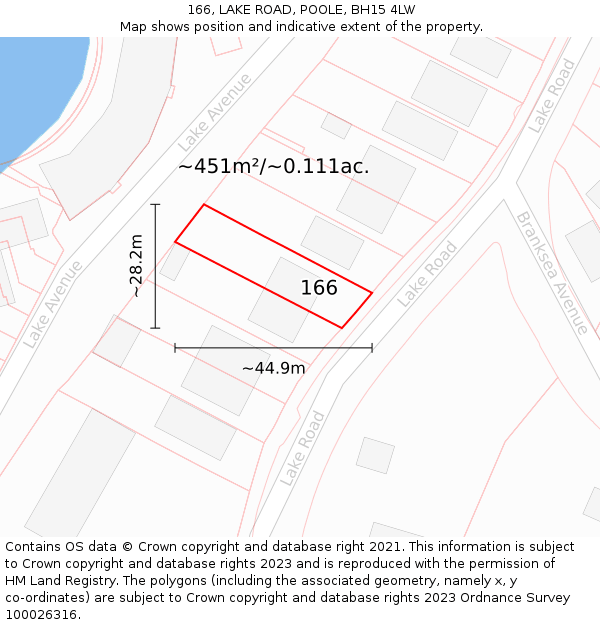 166, LAKE ROAD, POOLE, BH15 4LW: Plot and title map