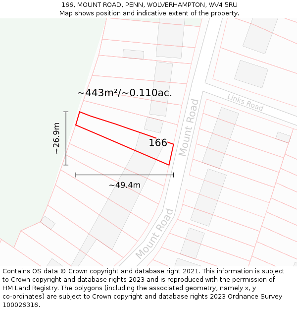 166, MOUNT ROAD, PENN, WOLVERHAMPTON, WV4 5RU: Plot and title map