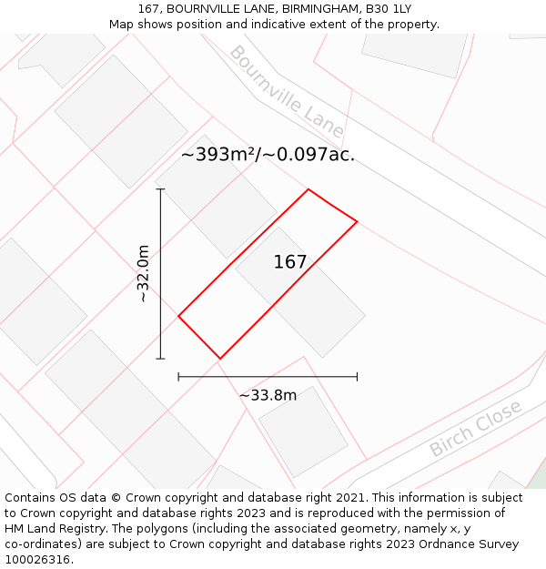 167, BOURNVILLE LANE, BIRMINGHAM, B30 1LY: Plot and title map