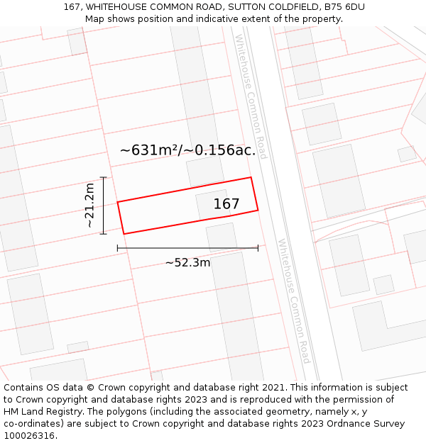 167, WHITEHOUSE COMMON ROAD, SUTTON COLDFIELD, B75 6DU: Plot and title map