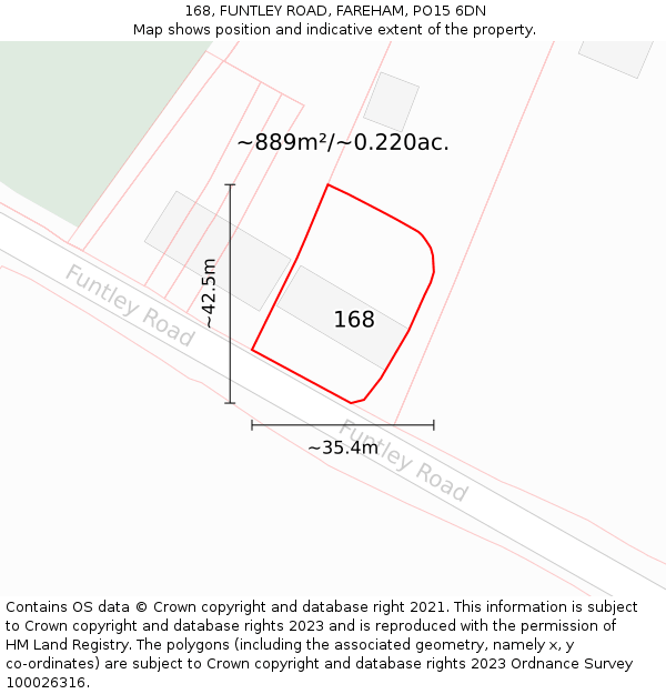 168, FUNTLEY ROAD, FAREHAM, PO15 6DN: Plot and title map