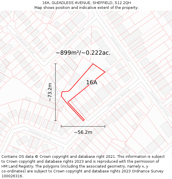 16A, GLEADLESS AVENUE, SHEFFIELD, S12 2QH: Plot and title map