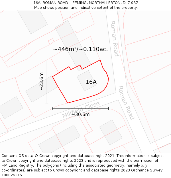 16A, ROMAN ROAD, LEEMING, NORTHALLERTON, DL7 9RZ: Plot and title map