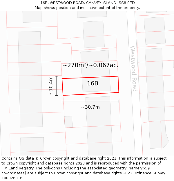 16B, WESTWOOD ROAD, CANVEY ISLAND, SS8 0ED: Plot and title map