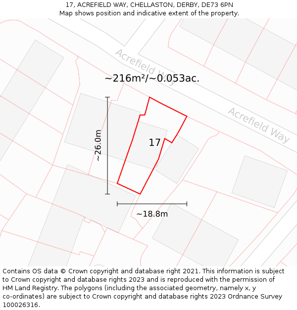 17, ACREFIELD WAY, CHELLASTON, DERBY, DE73 6PN: Plot and title map