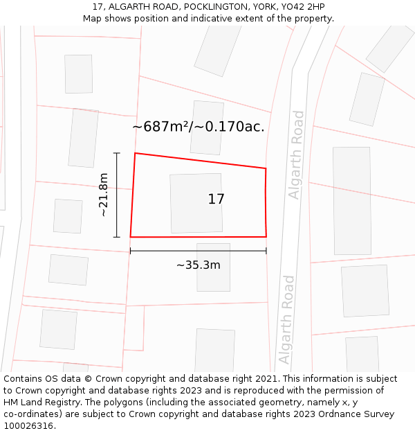 17, ALGARTH ROAD, POCKLINGTON, YORK, YO42 2HP: Plot and title map