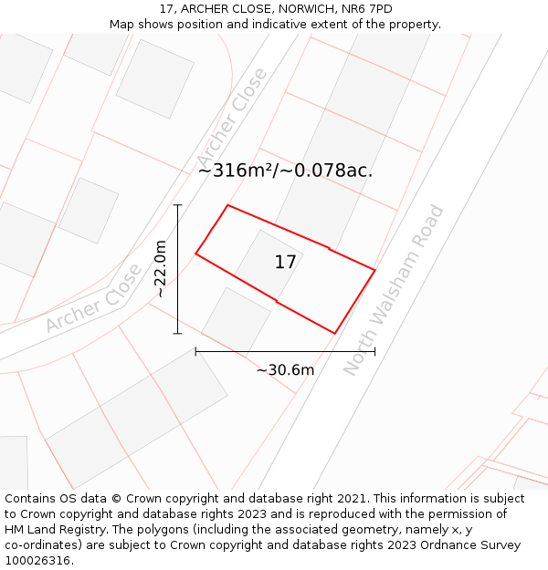 17, ARCHER CLOSE, NORWICH, NR6 7PD: Plot and title map