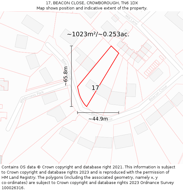 17, BEACON CLOSE, CROWBOROUGH, TN6 1DX: Plot and title map