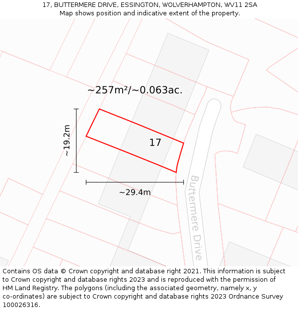 17, BUTTERMERE DRIVE, ESSINGTON, WOLVERHAMPTON, WV11 2SA: Plot and title map