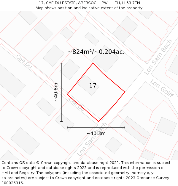 17, CAE DU ESTATE, ABERSOCH, PWLLHELI, LL53 7EN: Plot and title map