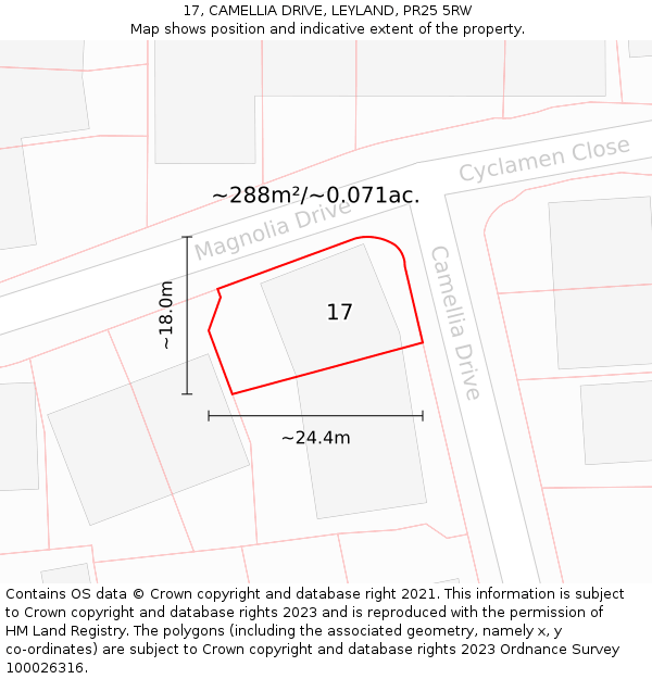 17, CAMELLIA DRIVE, LEYLAND, PR25 5RW: Plot and title map