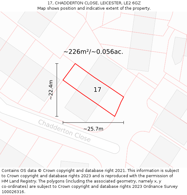 17, CHADDERTON CLOSE, LEICESTER, LE2 6GZ: Plot and title map