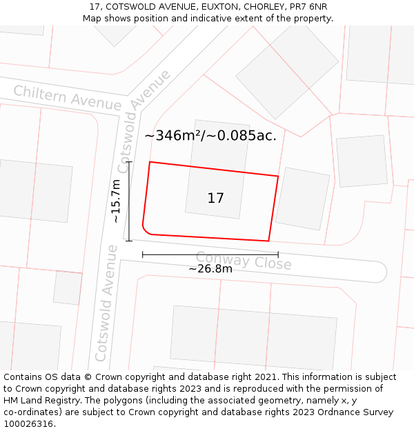 17, COTSWOLD AVENUE, EUXTON, CHORLEY, PR7 6NR: Plot and title map