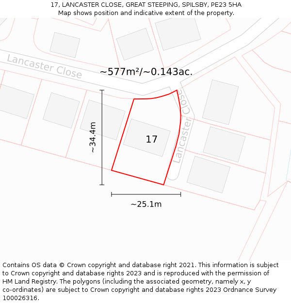 17, LANCASTER CLOSE, GREAT STEEPING, SPILSBY, PE23 5HA: Plot and title map