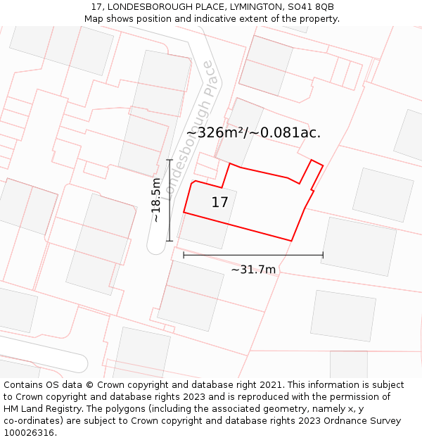 17, LONDESBOROUGH PLACE, LYMINGTON, SO41 8QB: Plot and title map