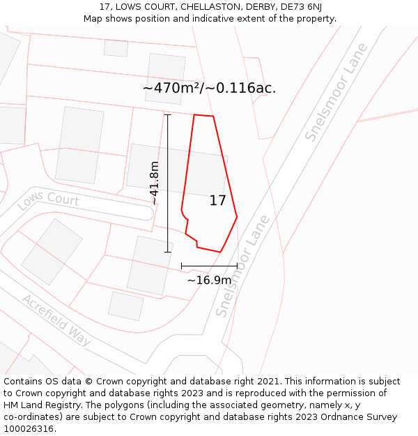 17, LOWS COURT, CHELLASTON, DERBY, DE73 6NJ: Plot and title map