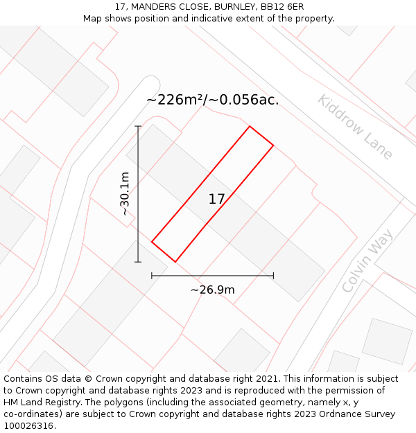 17, MANDERS CLOSE, BURNLEY, BB12 6ER: Plot and title map