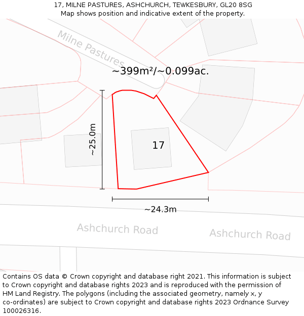 17, MILNE PASTURES, ASHCHURCH, TEWKESBURY, GL20 8SG: Plot and title map