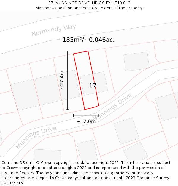 17, MUNNINGS DRIVE, HINCKLEY, LE10 0LG: Plot and title map