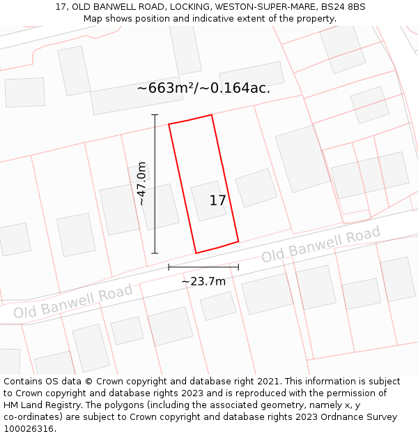 17, OLD BANWELL ROAD, LOCKING, WESTON-SUPER-MARE, BS24 8BS: Plot and title map