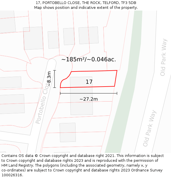 17, PORTOBELLO CLOSE, THE ROCK, TELFORD, TF3 5DB: Plot and title map