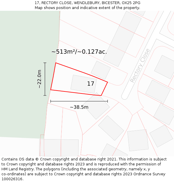 17, RECTORY CLOSE, WENDLEBURY, BICESTER, OX25 2PG: Plot and title map