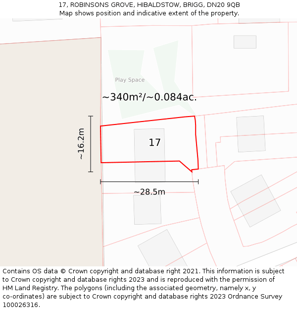 17, ROBINSONS GROVE, HIBALDSTOW, BRIGG, DN20 9QB: Plot and title map