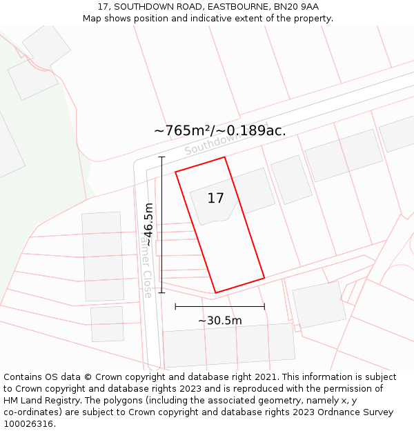 17, SOUTHDOWN ROAD, EASTBOURNE, BN20 9AA: Plot and title map