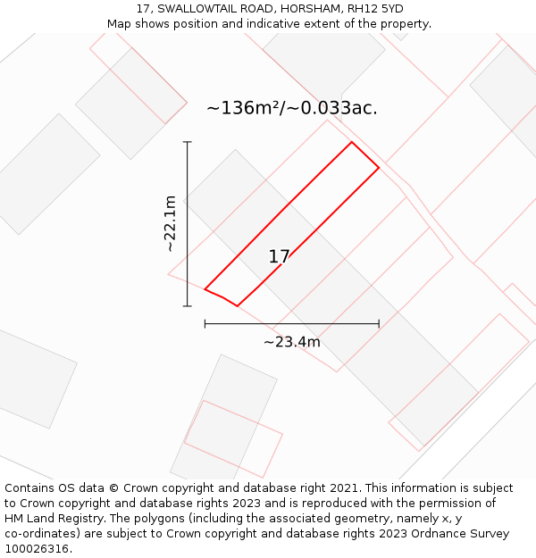 17, SWALLOWTAIL ROAD, HORSHAM, RH12 5YD: Plot and title map