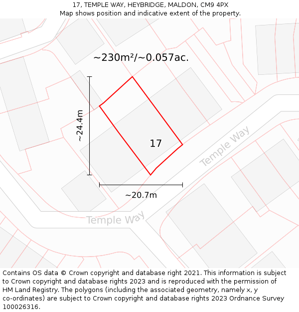 17, TEMPLE WAY, HEYBRIDGE, MALDON, CM9 4PX: Plot and title map