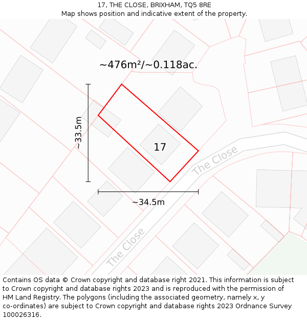 17, THE CLOSE, BRIXHAM, TQ5 8RE: Plot and title map