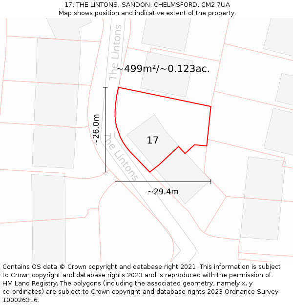 17, THE LINTONS, SANDON, CHELMSFORD, CM2 7UA: Plot and title map