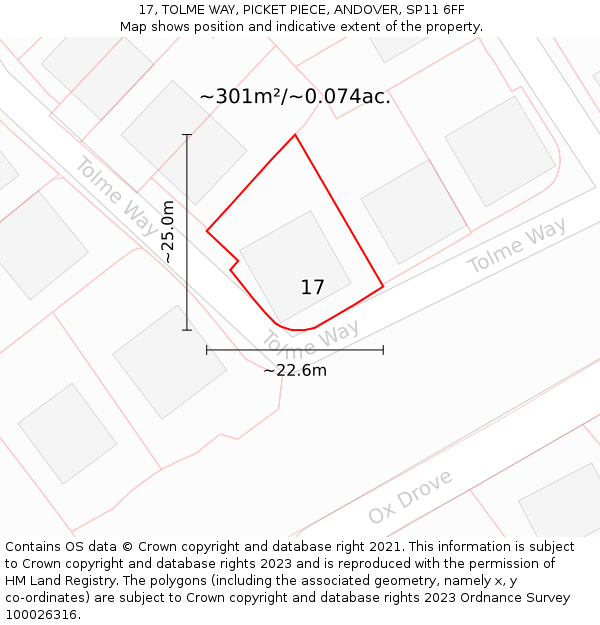 17, TOLME WAY, PICKET PIECE, ANDOVER, SP11 6FF: Plot and title map