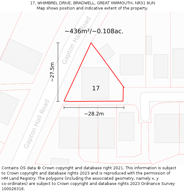 17, WHIMBREL DRIVE, BRADWELL, GREAT YARMOUTH, NR31 9UN: Plot and title map