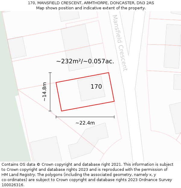 170, MANSFIELD CRESCENT, ARMTHORPE, DONCASTER, DN3 2AS: Plot and title map