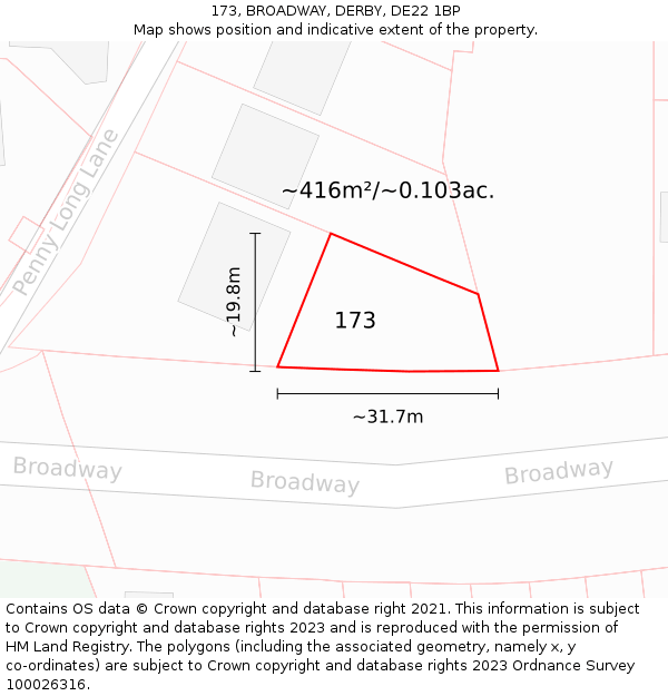 173, BROADWAY, DERBY, DE22 1BP: Plot and title map