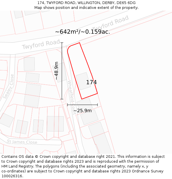 174, TWYFORD ROAD, WILLINGTON, DERBY, DE65 6DG: Plot and title map