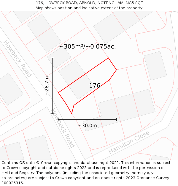 176, HOWBECK ROAD, ARNOLD, NOTTINGHAM, NG5 8QE: Plot and title map