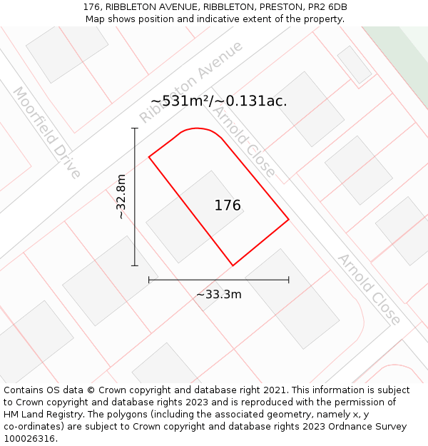 176, RIBBLETON AVENUE, RIBBLETON, PRESTON, PR2 6DB: Plot and title map