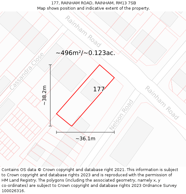 177, RAINHAM ROAD, RAINHAM, RM13 7SB: Plot and title map