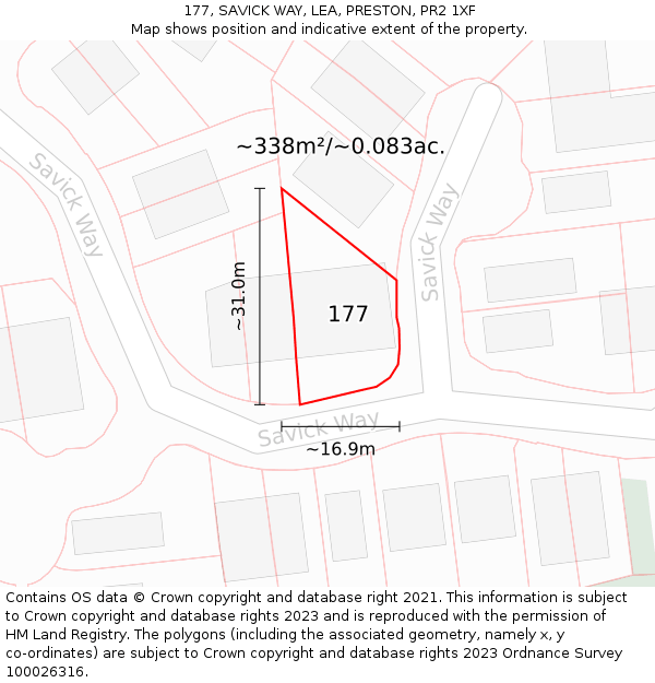 177, SAVICK WAY, LEA, PRESTON, PR2 1XF: Plot and title map