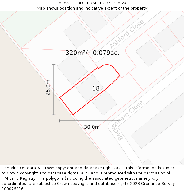 18, ASHFORD CLOSE, BURY, BL8 2XE: Plot and title map