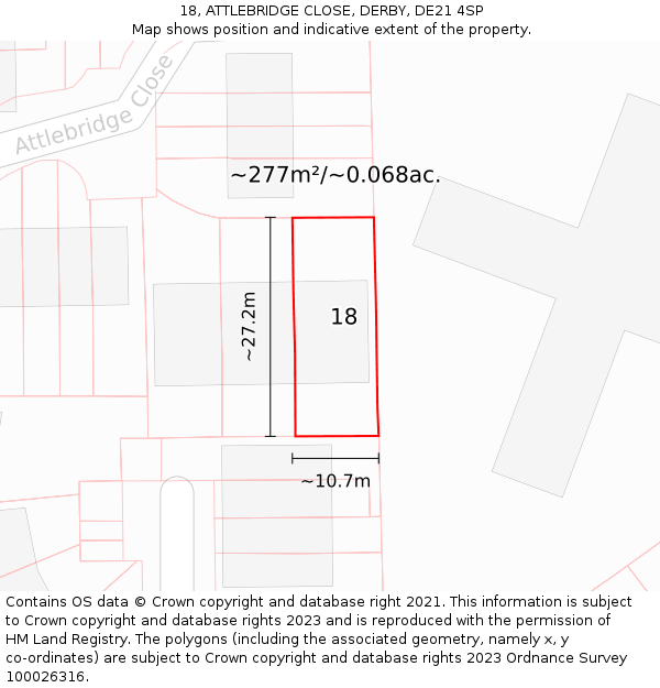 18, ATTLEBRIDGE CLOSE, DERBY, DE21 4SP: Plot and title map