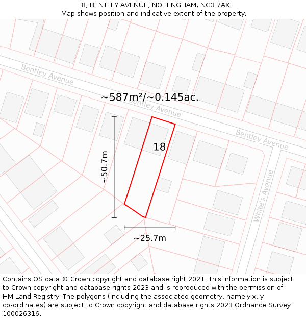 18, BENTLEY AVENUE, NOTTINGHAM, NG3 7AX: Plot and title map